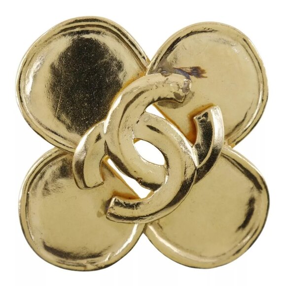 CHANEL Clover Brooch Plated Gold 28.8g Women - Picture 1 of 6